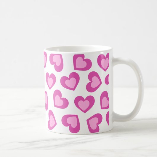 Pattern of Hearts Stylish Modern White Pink Chic  Kaffeetasse (Rechts)