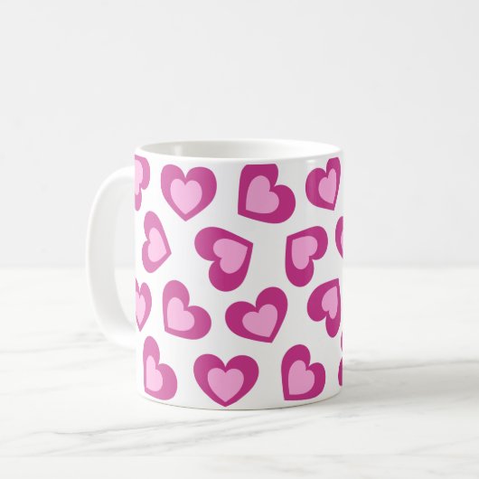 Pattern of Hearts Stylish Modern White Pink Chic Kaffeetasse (Vorderseite Links)
