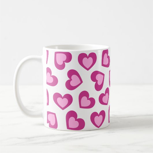 Pattern of Hearts Stylish Modern White Pink Chic  Kaffeetasse (Links)