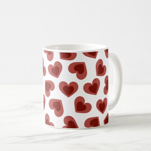 Pattern of Hearts Stylish Modern White Red Chic  Kaffeetasse (VorderseiteRechts)