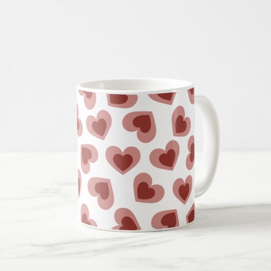 Pattern of Hearts Stylish Modern White Red Chic  Kaffeetasse (VorderseiteRechts)
