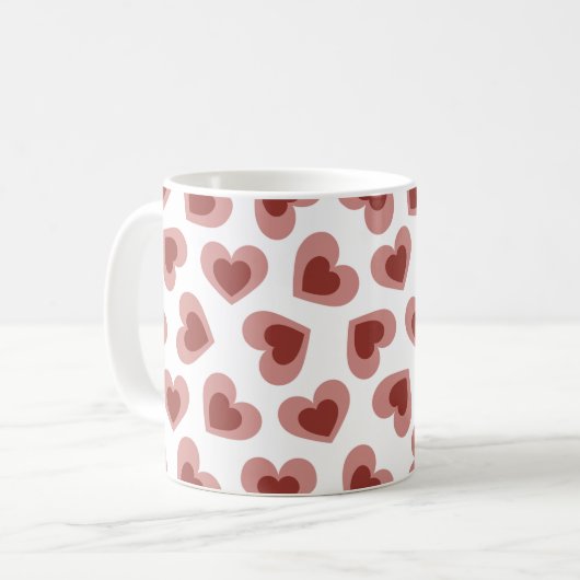Pattern of Hearts Stylish Modern White Red Chic  Kaffeetasse (Vorderseite Links)