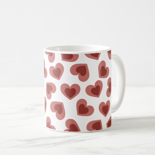 Pattern of Hearts Stylish Modern White Red Chic Kaffeetasse (VorderseiteRechts)