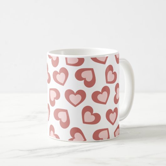 Pattern of Hearts Stylish Modern White Red Chic Kaffeetasse (VorderseiteRechts)