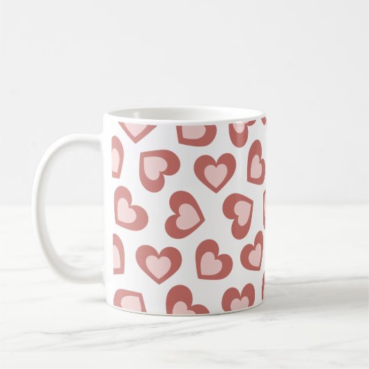 Pattern of Hearts Stylish Modern White Red Chic  Kaffeetasse (Links)