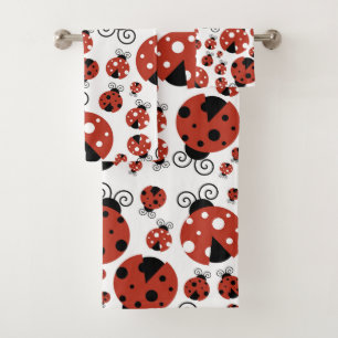 Pattern of Ladybugs, Cute Ladybugs, Red Ladybugs Badhandtuch Set