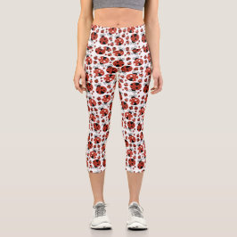 Pattern of Ladybugs, Cute Ladybugs, Red Ladybugs Capri Leggings