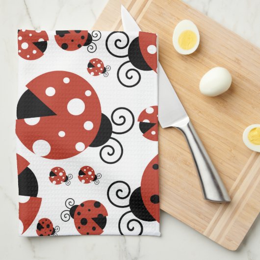 Pattern of Ladybugs, Cute Ladybugs, Red Ladybugs Geschirrtuch (Viertel Falte)