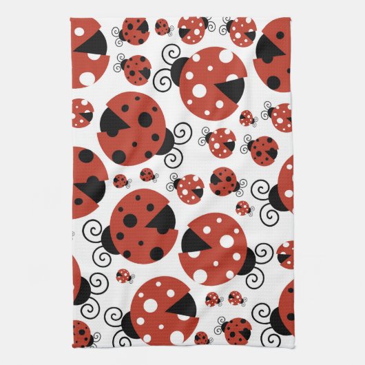 Pattern of Ladybugs, Cute Ladybugs, Red Ladybugs Geschirrtuch (Vertikal)