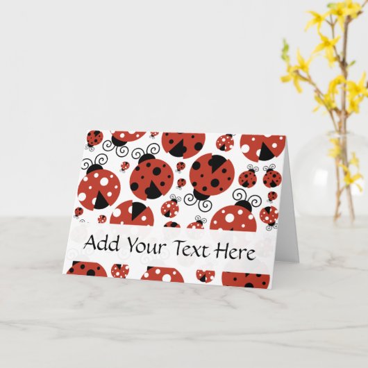 Pattern of Ladybugs, Cute Ladybugs, Red Ladybugs Karte (Gelbe Blume)