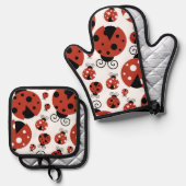 Pattern of Ladybugs, Cute Ladybugs, Red Ladybugs Ofenhandschuh & Topflappen-Set (Vorderseite/Rückseite)