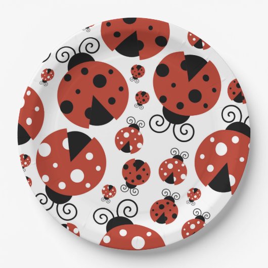 Pattern of Ladybugs, Cute Ladybugs, Red Ladybugs Pappteller (Vorderseite)