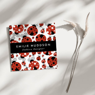 Pattern of Ladybugs, Cute Ladybugs, Red Ladybugs Quadratische Visitenkarte