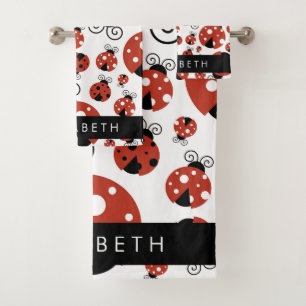 Pattern Of Ladybugs, Red Ladybugs, Your Name Badhandtuch Set