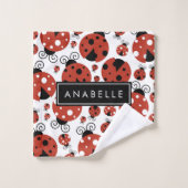 Pattern Of Ladybugs, Red Ladybugs, Your Name Badhandtuch Set (Waschlappen)