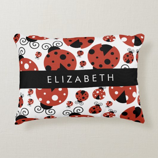 Pattern Of Ladybugs, Red Ladybugs, Your Name Dekokissen (Vorderseite)