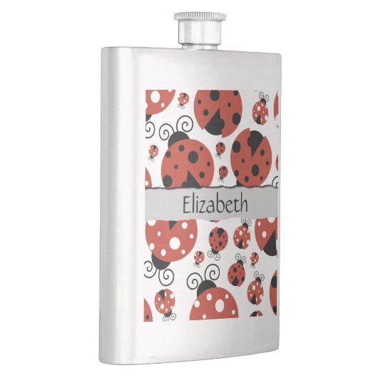 Pattern Of Ladybugs, Red Ladybugs, Your Name Flachmann (Rechts)