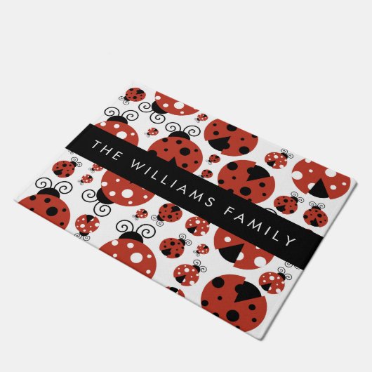 Pattern Of Ladybugs, Red Ladybugs, Your Name Fußmatte (Schrägansicht)
