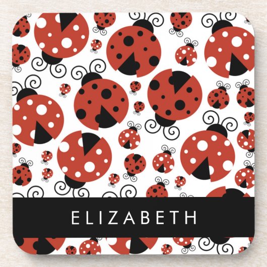 Pattern Of Ladybugs, Red Ladybugs, Your Name Getränkeuntersetzer (Vorderseite)