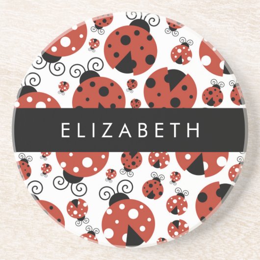 Pattern Of Ladybugs, Red Ladybugs, Your Name Getränkeuntersetzer (Vorne)