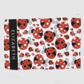 Pattern Of Ladybugs, Red Ladybugs, Your Name Golfhandtuch (Horizontal)