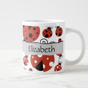 Pattern Of Ladybugs, Red Ladybugs, Your Name Jumbo-Tasse