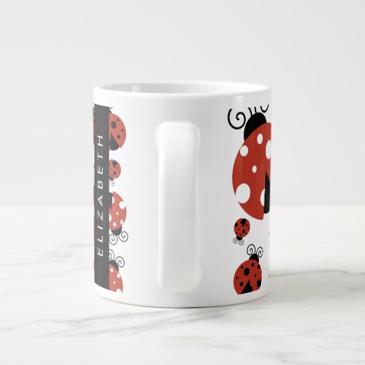 Pattern Of Ladybugs, Red Ladybugs, Your Name Jumbo-Tasse (Rückseite)