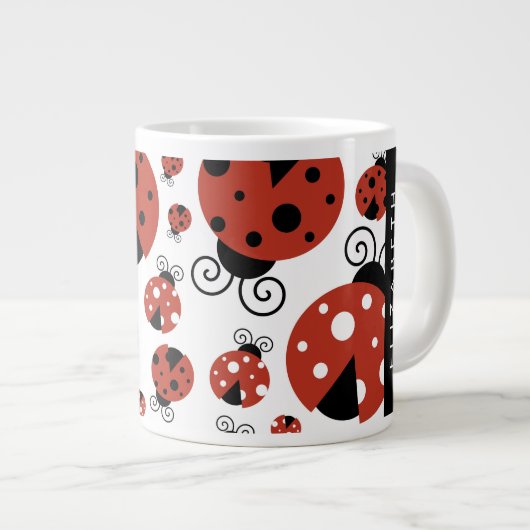 Pattern Of Ladybugs, Red Ladybugs, Your Name Jumbo-Tasse (Vorderseite Rechts)