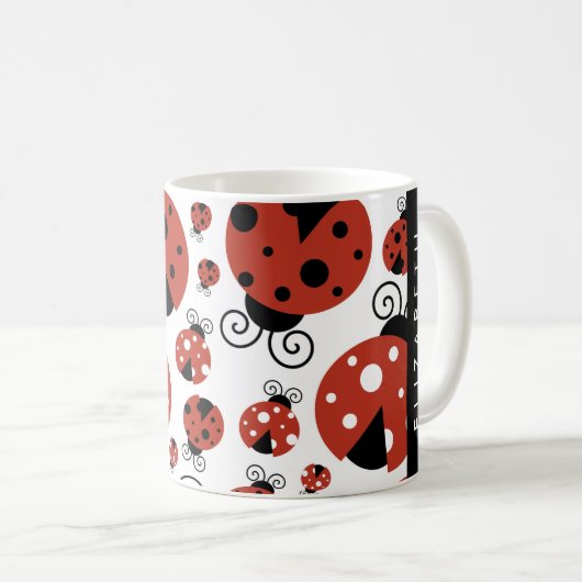 Pattern Of Ladybugs, Red Ladybugs, Your Name Kaffeetasse (VorderseiteRechts)