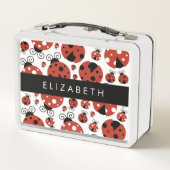 Pattern Of Ladybugs, Red Ladybugs, Your Name Metall Brotdose (Rückseite)