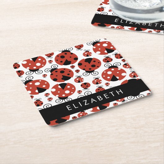 Pattern Of Ladybugs, Red Ladybugs, Your Name Rechteckiger Pappuntersetzer (angewinkelt)