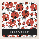 Pattern Of Ladybugs, Red Ladybugs, Your Name Rechteckiger Pappuntersetzer (Vorderseite)