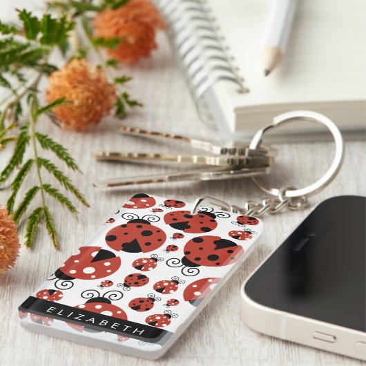 Pattern Of Ladybugs, Red Ladybugs, Your Name Schlüsselanhänger (Vorderseite rechts)