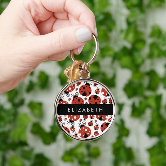 Pattern Of Ladybugs, Red Ladybugs, Your Name Schlüsselanhänger (Hand)