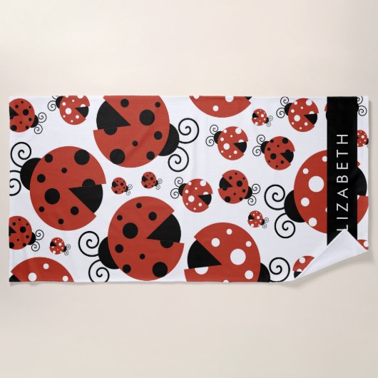 Pattern Of Ladybugs, Red Ladybugs, Your Name Strandtuch (Vorderseite)