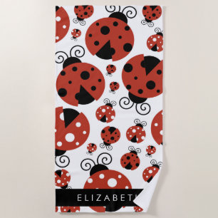 Pattern Of Ladybugs, Red Ladybugs, Your Name Strandtuch