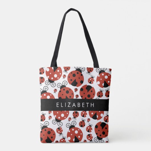 Pattern Of Ladybugs, Red Ladybugs, Your Name Tasche (Rückseite)