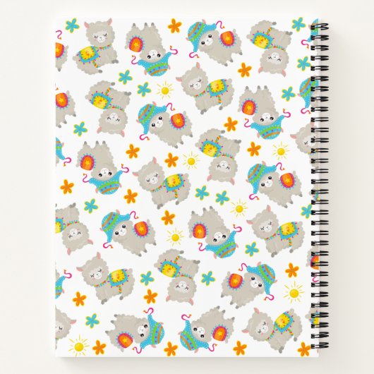 Pattern Of Llamas, Alpacas, Flowers, Your Name Notizblock (Rückseite)