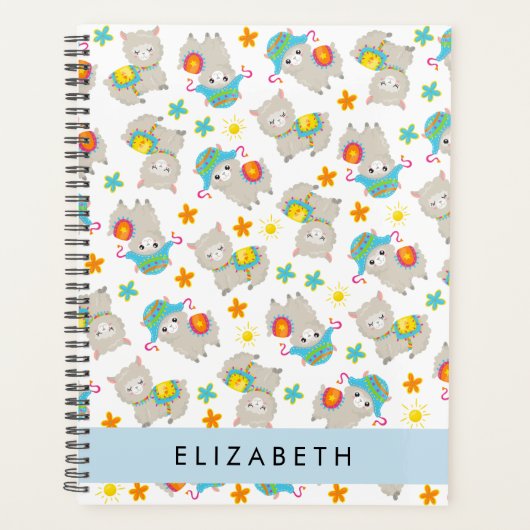 Pattern Of Llamas, Alpacas, Flowers, Your Name Planer (Vorderseite)