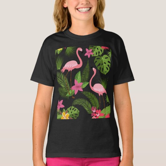 Pattern Peacock Pink mit Blume T - Shirt (Vorderseite)