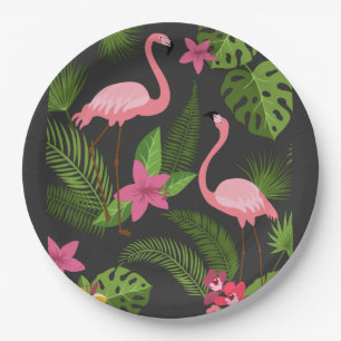 Pattern Pfauenrosa mit Blume Pappteller