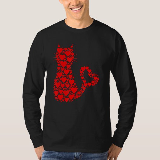 Pattern Red Hearts Cat Lovers Valentine's Day T-Shirt (Vorderseite)