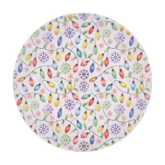 Pattern Retro Christmas Lights Schneidebrett (Vorderseite)