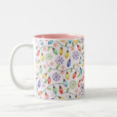Pattern Retro Christmas Lights Zweifarbige Tasse (Links)