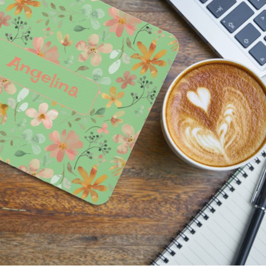 Pattern rosa Wasserfarben Botanisch-grünes Mauspad