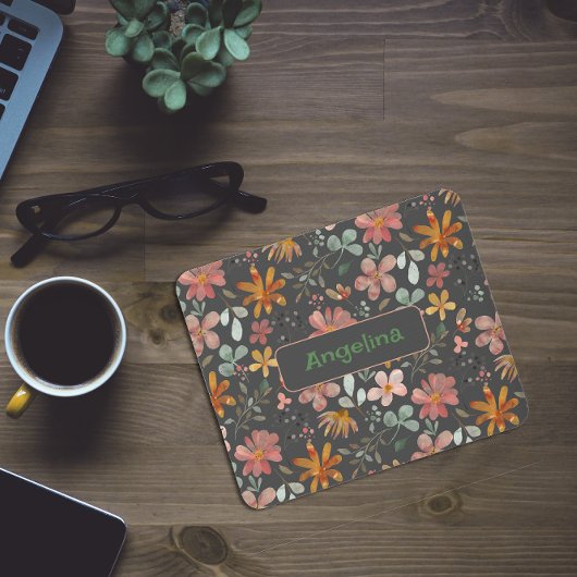 Pattern rosa Wasserfarben botanisches graues Mausp Mousepad