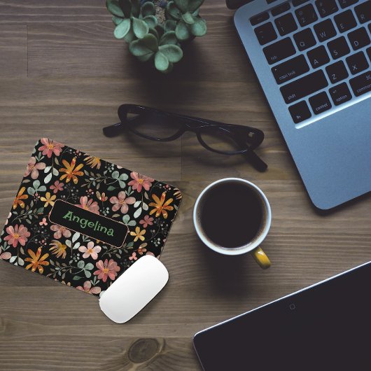 Pattern rosa Wasserfarben botanisches schwarzes Ma Mousepad