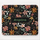 Pattern rosa Wasserfarben botanisches schwarzes Ma Mousepad (Vorne)