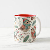 Pattern Scandinavian Christmas Birds Zweifarbige Tasse (VorderseiteRechts)