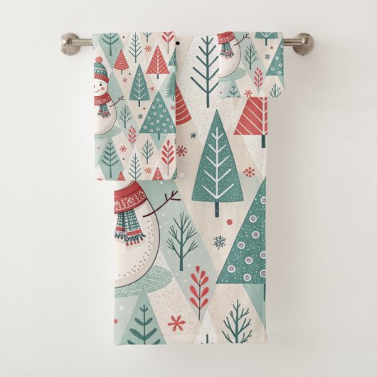 Pattern Scandinavian Snowman Badhandtuch Set (Insitu)